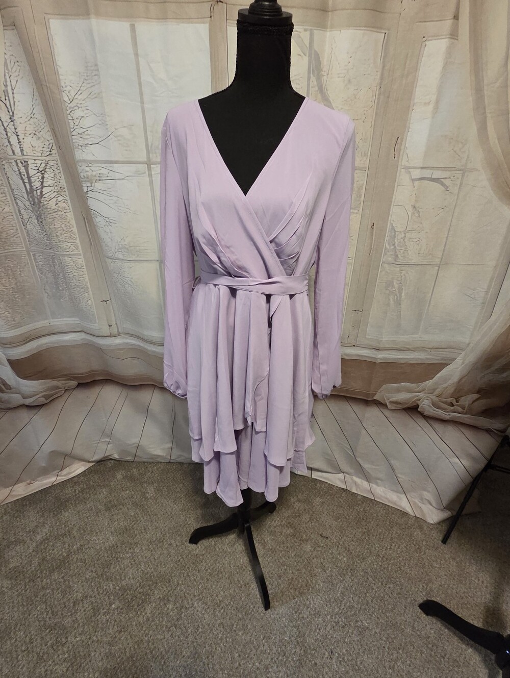 Kohl's Lavender Long Sleeve Wrap Dress with Waist Tie